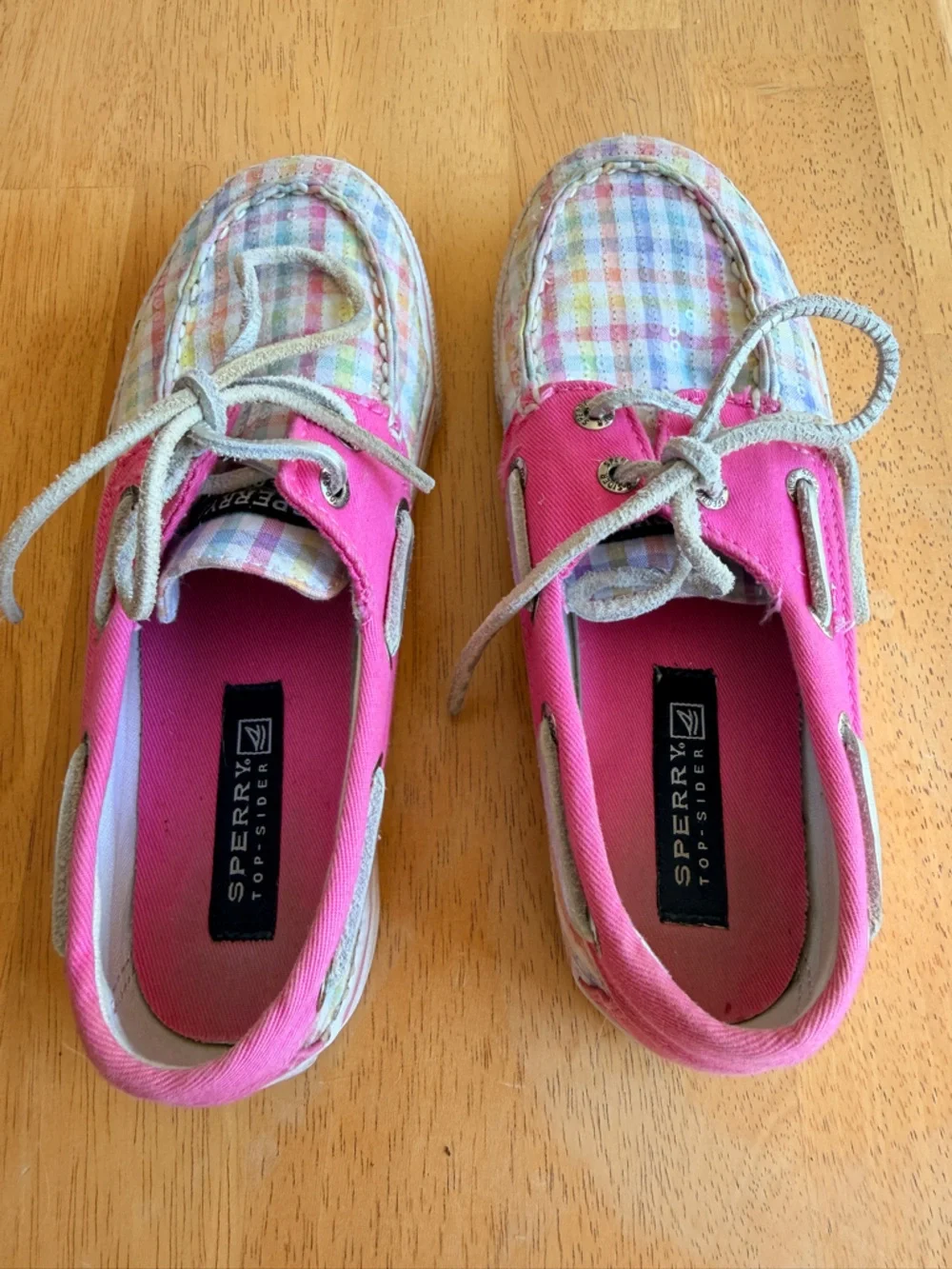 Sperry Kids Pink Plaid Canvas Moccasins Size 2M